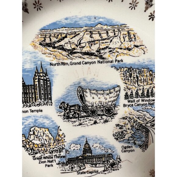 Vintage Utah Souvenir Plate With Grand Canyon & Landmarks - Picture 2 of 14
